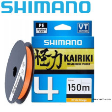 Шнур плетёный Shimano Kairiki 4 PE диаметр 0,215мм размотка 150м ярко-оранжевый