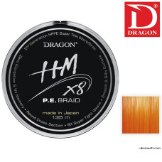 Шнур Dragon HM X8 P.E. Braid / Toray диаметр 0,14мм размотка 135м цвет флуоресцентно-оранжевый