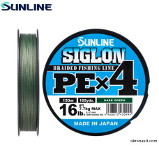 Шнур Sunline Siglon PE х4 диаметр 0,121мм размотка 150м тёмно-зелёный