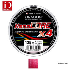 Шнур Dragon NanoCORE X4 диаметр 0,12мм размотка 135м красный