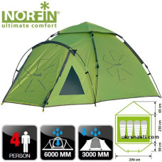 Палатка полуавтоматическая 4-х местная Norfin HAKE 4 NF